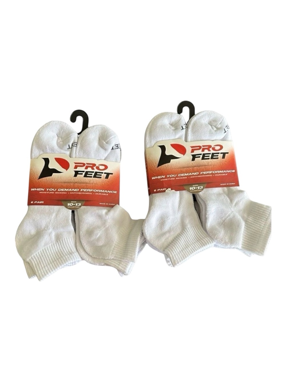 Pro Feet Performance Training Quarter Socks White Size 10-13 (2 Pack / 12 Pairs)